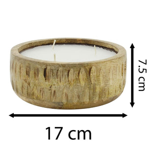 Mango Wood Ribbed 3 - Wick Candle | Large White Scented Candle & Rustic Holder