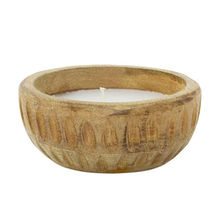 Mango Wood Ribbed Small 1 - Wick Candle, 12cm Rustic Wooden White Scented Candle