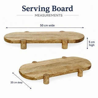 Mango Wood Serving Platter, Natural Raised Cheese Board with Feet 50 x 25 cm