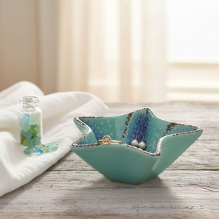Medium Ceramic Starfish Trinket Bowl, 15cm Nautical Jewellery Dish Coastal Bowl