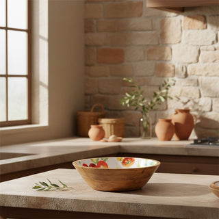 Medium Mango Wood Tomato Serving Bowl, 24cm Kitchen Wooden Salad and Fruit Bowl