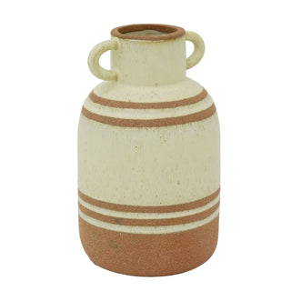 Medium Rustic Round Bottle Vase, 24.5cm Stoneware Urn Flower Vase with Handles