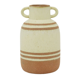 Medium Rustic Round Bottle Vase, 24.5cm Stoneware Urn Flower Vase with Handles