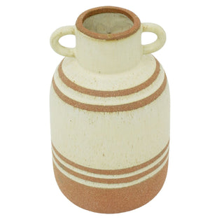 Medium Rustic Round Bottle Vase, 24.5cm Stoneware Urn Flower Vase with Handles
