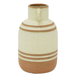 Medium Rustic Round Bottle Vase, 24.5cm Stoneware Urn Flower Vase with Handles