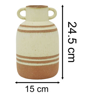 Medium Rustic Round Bottle Vase, 24.5cm Stoneware Urn Flower Vase with Handles