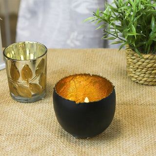 Metal Tealight Candle Holder, 6.5x8cm Black & Gold Boho Tea Light Candle Pot