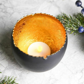Metal Tealight Candle Holder, 6.5x8cm Black & Gold Boho Tea Light Candle Pot