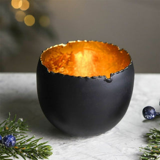 Metal Tealight Candle Holder, 6.5x8cm Black & Gold Boho Tea Light Candle Pot
