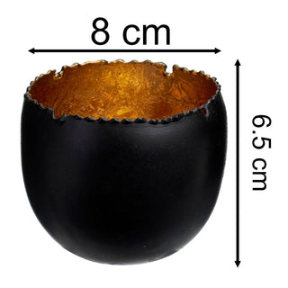 Metal Tealight Candle Holder, 6.5x8cm Black & Gold Boho Tea Light Candle Pot