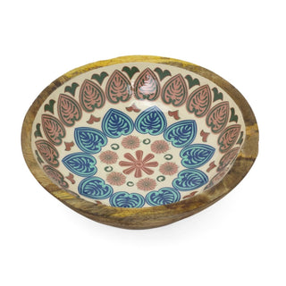 Meze Wooden Enamel Bowl | Moroccan Mango Wood Handcrafted Salad Bowl - 25cm