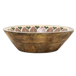 Meze Wooden Enamel Bowl | Moroccan Mango Wood Handcrafted Salad Bowl - 25cm