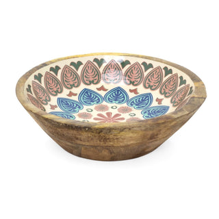 Meze Wooden Enamel Bowl | Moroccan Mango Wood Handcrafted Salad Bowl - 25cm