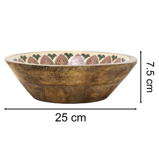 Meze Wooden Enamel Bowl | Moroccan Mango Wood Handcrafted Salad Bowl - 25cm