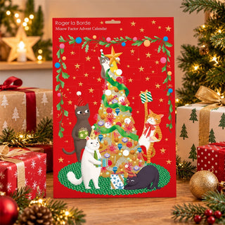 Miaow Factor Christmas Advent Calendar, 42cm Cat Advent Calendar with Gold Foil
