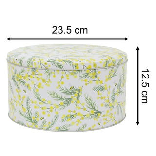 Mimosa Floral Cake Tin, 23cm Round Metal Baking Cake Storage Tin with Lid