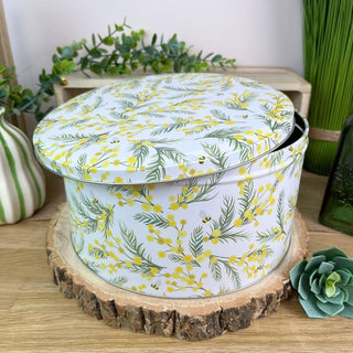 Mimosa Floral Cake Tin, 23cm Round Metal Baking Cake Storage Tin with Lid