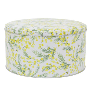Mimosa Floral Cake Tin, 23cm Round Metal Baking Cake Storage Tin with Lid