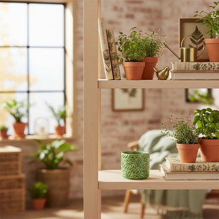 Mini Green Willow Stoneware Plant Pot, 7cm Small Indoor Planter Cachepot