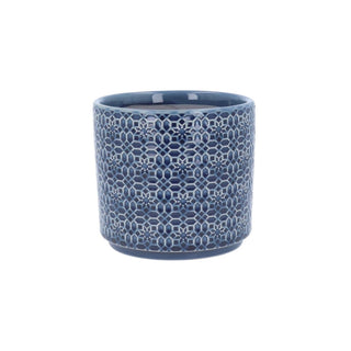 Mini Navy Blue Trellis Stoneware Plant Pot, 7cm Small Indoor Planter Cachepot