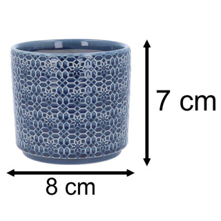 Mini Navy Blue Trellis Stoneware Plant Pot, 7cm Small Indoor Planter Cachepot