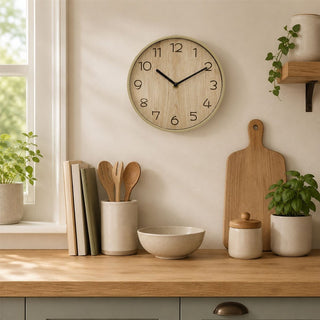 Modern Light Brown Wood Look Wall Clock, 19cm Battery-Operated Quartz Clock