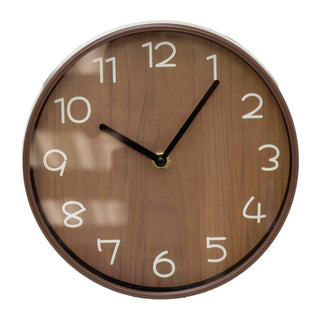 Modern Round Dark Brown Wood Look Wall Clock, 19cm Battery-Operated Quartz Clock