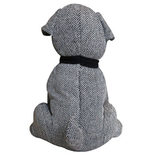 Monty Grey Herringbone Dog Doorstop | Novelty Fabric Dog Shaped Door Stop - 27cm
