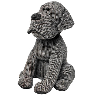 Monty Grey Herringbone Dog Doorstop | Novelty Fabric Dog Shaped Door Stop - 27cm
