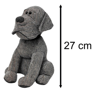 Monty Grey Herringbone Dog Doorstop | Novelty Fabric Dog Shaped Door Stop - 27cm