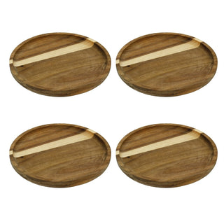 Multipack Wooden Trinket Trays, 15cm Round Rustic Trinket Dishes in Natural Wood