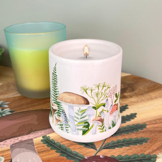 Mushroom Unscented Ceramic Candle | Toadstool Holder with White Wax Candle - 9cm