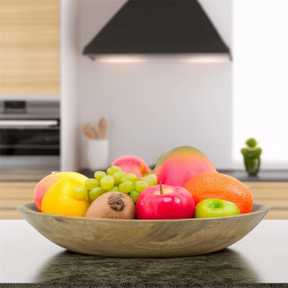Natural Mango Wood Shallow Fruit Bowl | Large Rustic Wooden Serving Dish - 37cm