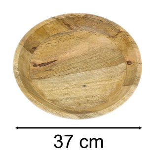Natural Mango Wood Shallow Fruit Bowl | Large Rustic Wooden Serving Dish - 37cm