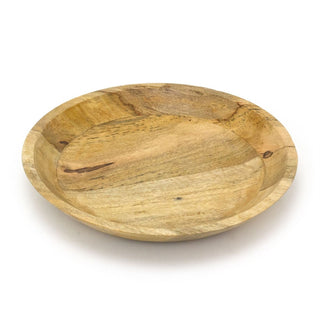 Natural Mango Wood Shallow Fruit Bowl | Large Rustic Wooden Serving Dish - 37cm