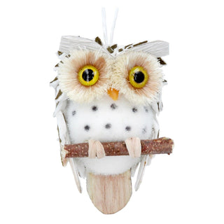 Natural Owl Christmas Tree Decoration | Rustic Woodland Hanging Bauble - 10cm