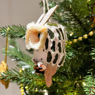 Natural Owl Christmas Tree Decoration | Rustic Woodland Hanging Bauble - 10cm