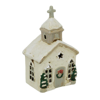 Natural Stoneware Christmas Church Tealight Holder | Christmas Candle Holder