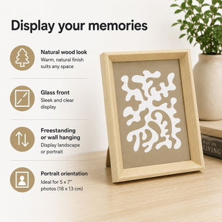 Natural Wood Photo Frame 5x7, Freestanding or Wall Hanging Portrait Frame