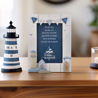 Nautical 4x6 Photo Frame | 6x4 Wooden Coastal Beach Picture Frame with Bunting