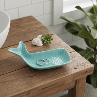 Nautical Blue Whale Dish | 19cm Ceramic Coastal Ornament Trinket & Snack Dish