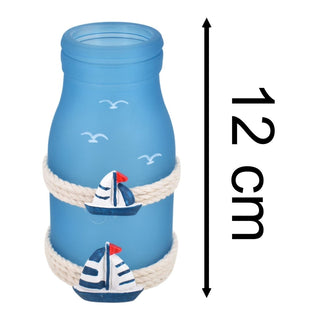 Nautical Glass Bottle Ornament | 12cm Blue Opaque Glass Coastal Jar Decoration