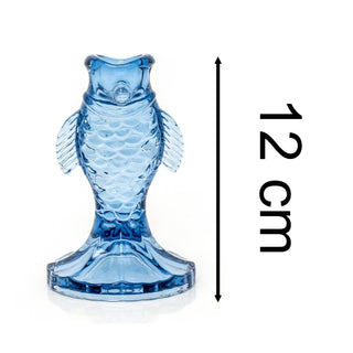 Nautical Glass Fish Candle Holder | Seashore Blue Fish - shaped Candlestick 12cm