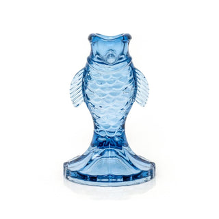 Nautical Glass Fish Candle Holder | Seashore Blue Fish - shaped Candlestick 12cm