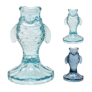 Nautical Glass Fish Candle Holder | Seashore Blue Fish - shaped Candlestick 12cm