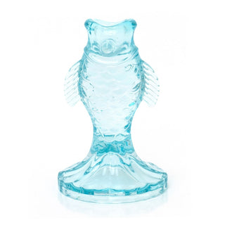Nautical Glass Fish Candle Holder | Seashore Blue Fish - shaped Candlestick 12cm