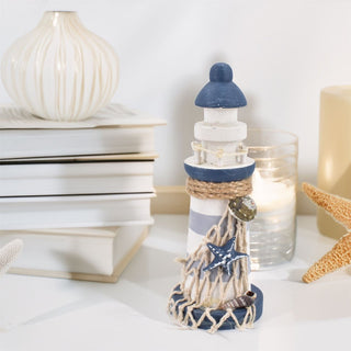 Nautical Lighthouse Ornament | 15cm Wooden Lighthouse Decoration Coastal Decor