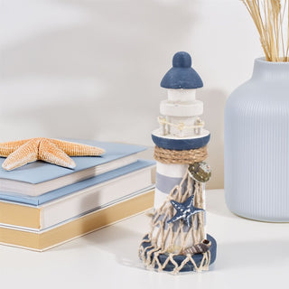 Nautical Lighthouse Ornament | 15cm Wooden Lighthouse Decoration Coastal Decor