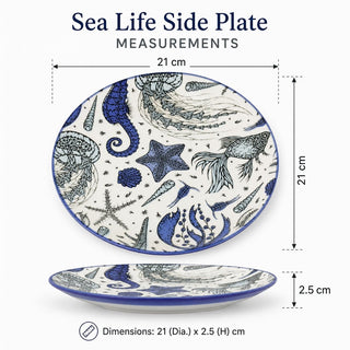Nautical Sea Life Side Plate, 21cm Round Blue Fine China Coastal Tableware