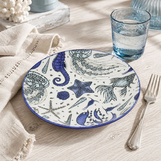 Nautical Sea Life Side Plate, 21cm Round Blue Fine China Coastal Tableware